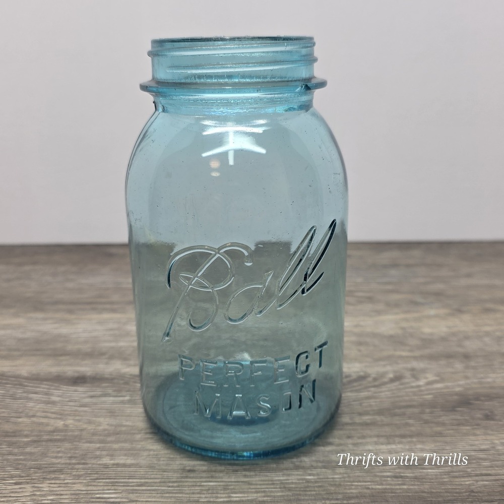 Vintage Ball Perfect Mason Jar Blue Glass Quart USA - Canning/Rustic Decor - #11